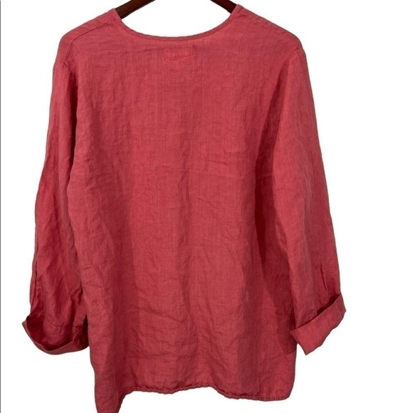 Flax Jacket Top 100% Linen Brick Red Button Up Long Sleeve - Picture 4 of 7